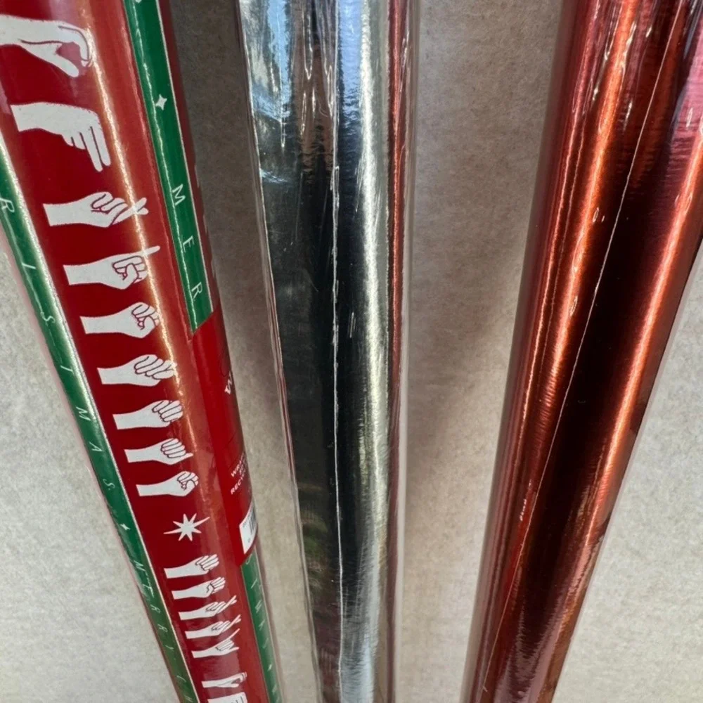 Three Rolls Wrapping Paper Red Silver Red Metallic ASL